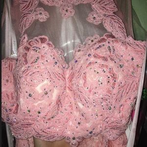 pink 2 piece prom dress